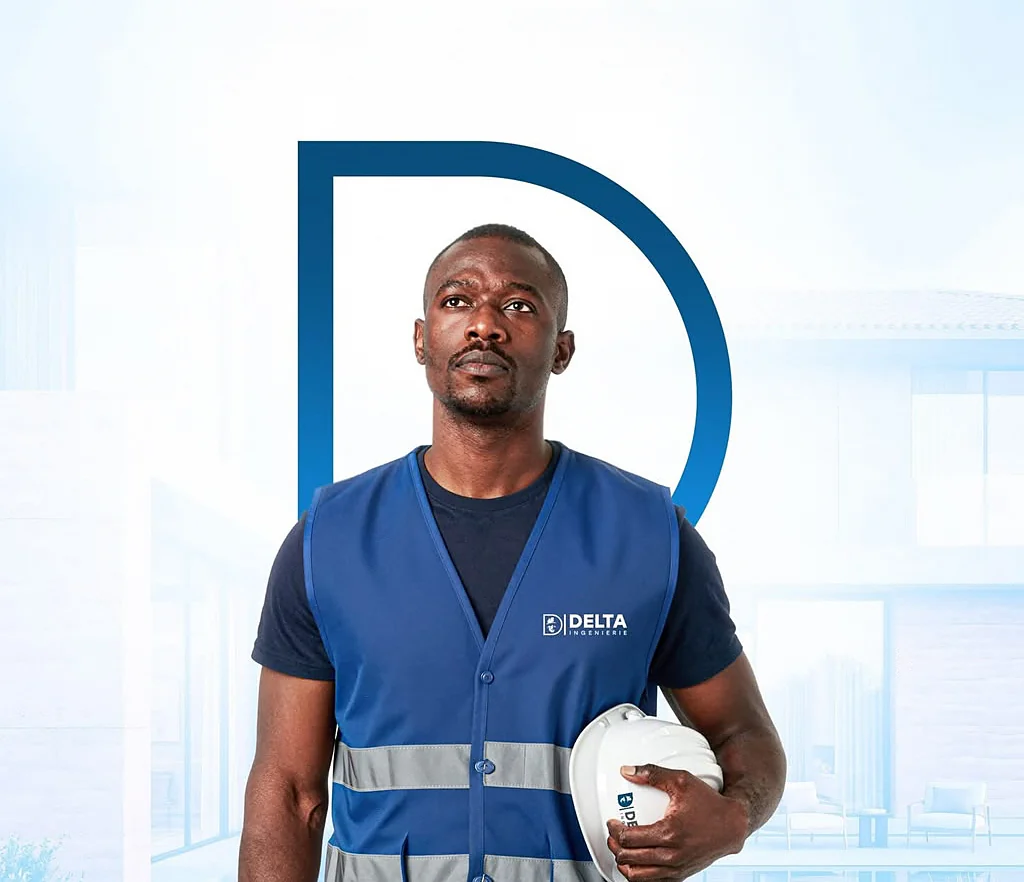 Ingénieur de Delta Ingénierie en gilet, casque à la main